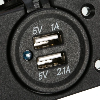 Atsparus vandeniui Dual USB Kroviklis 5V 2.1/1 Amp & Elektros Lizdas Panel Mount 12 Voltų Lizdo Motociklą USB Įkroviklis Motociklo USB Lizdas,