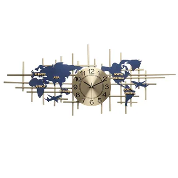 Aukso Šiaurės Didelis Sieninis Laikrodis Pasaulio Žemėlapyje Metalo Kambarį Puošybos Meno, Šiuolaikinio Dizaino Išjungti Virtuvės Laikrodžiai Orologio Da Parete
