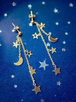 Aukso Žvaigždė auskarai,mėnulis tabaluoti auskarai,ilgi auskarai,mėnulis auskarai,auskarai dangaus, mergelės auskarai,dangaus papuošalai
