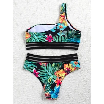 Aukštos Juosmens Bikini 2021 Moterų maudymosi kostiumėlį Moterų maudymosi Kostiumėliai, Vieną Petį Bikini Nustatyti, Maudymosi Kostiumą, Moterims Plaukimo Vasaros Paplūdimio Drabužiai