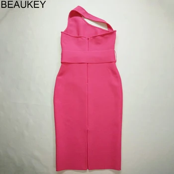 BEAUKEY 2020 m Sexy Iregular Apynasrio Tvarstis Suknelė Bodycon Moterų Hot Pink Varčias Suknelė Šalies Klubas Kelio Ilgis Vestido