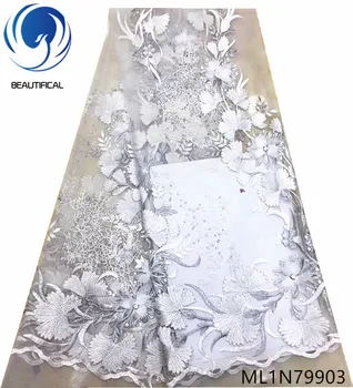 BEAUTIFICAL afrikos prancūzų gėlių nėrinių aplikacijos nigerijos vestuvių 3d prancūzijos tiulio, nėrinių audinys, siuvinėjimo ML1N799