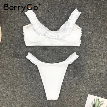 BerryGo Seksualus ruched pynimas balta bikini Elegantiškas dviejų dalių vasaros paplūdimio maudymosi kostiumėliai, Plisuotos aukštos cut push up moterų maudymosi kostiumėlį 2020 m.