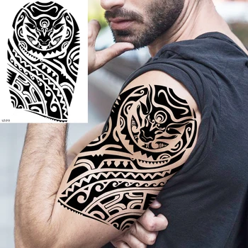 Black Lion Knight Laikinos Tatuiruotės, Vyrų-Berniukų Realus Vilkas Tigras Miško Maorių Aštuonkojai Netikrą Tatuiruotę Lipdukas Rankos Atgal Tatoos
