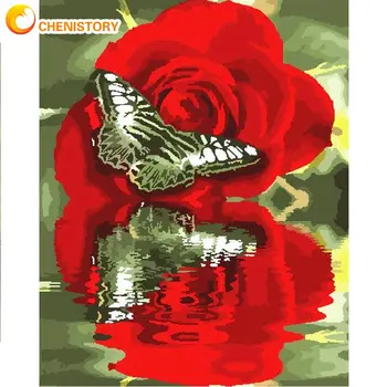 CHENISTORY Tapybos Numeriai Suaugusiems Drugelis Ant Raudonos Gėlės Nuotrauką Pagal Numerį Rankų darbo 40x50cm Įrėminti Ant Drobės 