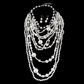 Choker Karoliai Moterų Perdėti Karoliai Kelių Sluoksnis Perlų Vėrinį Moterų Kutas Karoliai Crystal Pearl Vertus Nustatyti Grandinės
