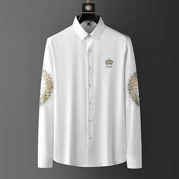 Crown pavasarį naujas mados Europos marškinėliai asmeninį spausdinimo karšto gręžimo marškinėliai universalus mados slim ilgomis rankovėmis vyriški 2021