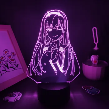 Darling Į Franxx Anime Figūra, Nulis, Du 02 3D LED Lempos RGB Naktį Žibintai Mielas Dovanas Draugams Miegamasis Manga Stalo Dekoras