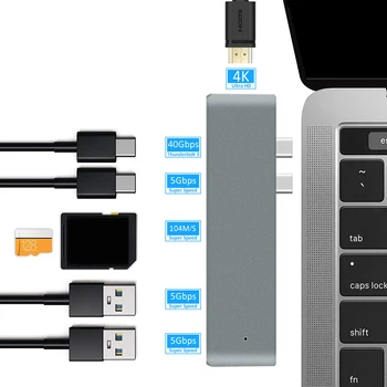 Daugiafunkcinis 7 in 1 Dock USB Dual C Tipo Dual Screen Dual Display Hub Adapteris, skirtas Apple 