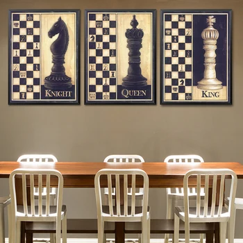 Derliaus Šachmatų Drobės Tapybos Retro Vidurio A. Karalius Ir Karalienė Meno Plakatas Nostalgiškas Spausdinti Sienos Nuotraukas Kambarį Apdaila