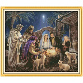 Didelis Dydis gimimo kūdikis Jėzus Modelius Skaičiuojami Kryželiu 11 14CT Religijos Kinijos kryželiu Rinkiniai Siuvinėjimui Rankdarbiams