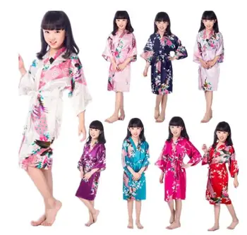 Didmeninė Vaiko Satino Kimono Rūbeliai Mergaitėms, Vaikams, Gėlių Sleepwear Povas Gėlių Skraiste Spa Vestuvių, Gimtadienio Pižamą