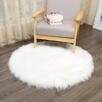 Dirbtiniais avikailio, vilnos kiliminė danga, 30 x 30 cm Pūkuotas minkštas longhair dekoratyvinių pagalvėlių, kilimų, Kėdė, sofa-mat (Apvalios Baltos)