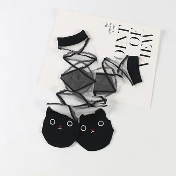 DONG AI Cute Kačių Gėlės Šilko Nėriniai Permatomos Kojinės Stiklo Harajuku Japonų Meno Kojinės Moterims Raiška Calcetines Mujer