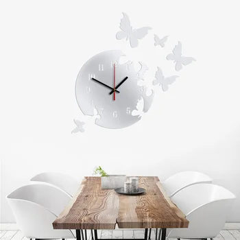 Drugelis trijų matmenų akrilo sieninis laikrodis Veidrodis, Sieninis Laikrodis Lipdukas Svetainės Home Office Kambario Dekoro laikrodis