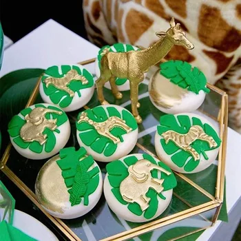 Džiunglėse-Laukinių Gyvūnų Šalies Tortas Pelėsių Gimtadienio Tortas Zoologijos Sodas Temą Gimtadienio Cupcake Įpakavimo Šaligatvio Pyragas Apdaila