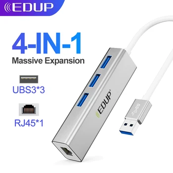 EDUP USB3.0/C Tipo STEBULĖS 3 jungtys USB 3.0 HUB 1000Mbps USB į Rj45 Gigabit Ethernet Adapteris Nešiojamas Kompiuteris Priedai