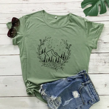 Estetinės Gėlių Kalnai Gamta T-shirt Stilingų Moterų Kempingas Lauko Marškinėlius Vasaros Trumpos Rankovės Grafinis Pėsčiųjų Tee Marškinėliai Viršų