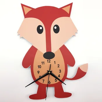 Fox Animacijos Unikalus Vaikai Laikrodis Siena Lipdukas Modernus Dizainas Slient Kvarco Medienos Reloj de Sumalti Vaikų Kambario, Miegamojo Namų Puošybai