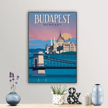 Grand Budapest Kelionės Plakatą, Drobė, Tapyba Sienų Dekoras , Derliaus Budapešte (Vengrija fonai Vaizdas Kambarį Namų Dekoro