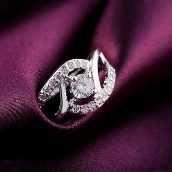 Gražus Retre žiedas CZ Cirkonis Kristalų mielas kilnus gana mados Vestuvių sidabro spalvos moterims Lady Žiedas papuošalai R142