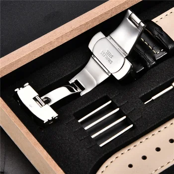 Grūdų Odos Watchbands su Nerūdijančio Plieno Automatinis Užsegimas Vyrų Laikrodžių Apyrankės 18mm 20mm 22mm 24mm Dovanų Dėžutėje Laikrodžių Dirželiai