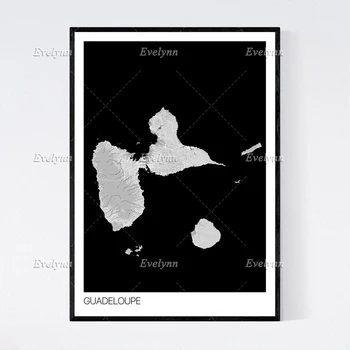 Gvadelupa, Karibų Salos Žemėlapis Art Print -Daug Stilių - Scandi /Vintage Drobės Tapybai Šiuolaikinio Namų Dekoro Sienos Meno Plakatai