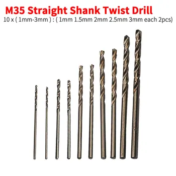 HSS M35 Co Grąžtas Twist Drill Bit Rinkinys 10vnt X 1mm 1,5 mm, 2mm 2,5 mm, 3mm Nerūdijančio Plieno/Common/Aliuminio Tiesiu Kotu