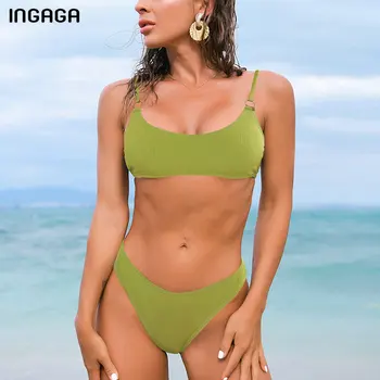 INGAGA Push Up Bikinis Briaunoti Maudymosi Moterų Maudymosi kostiumai Seksualus Maudymosi Kostiumą, Žalia Biquini Dirželis Paplūdimio 2021 M. Vasarą Bikini Komplektas