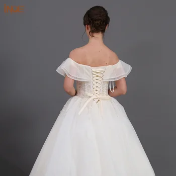 INOE 2021 Princesė Vestuvių Suknelė Stebėjimo Ball-Gown Plius Dydis Grindų Ilgis Pynimas Off Peties Organza Nėriniai Atgal Plius Dydis