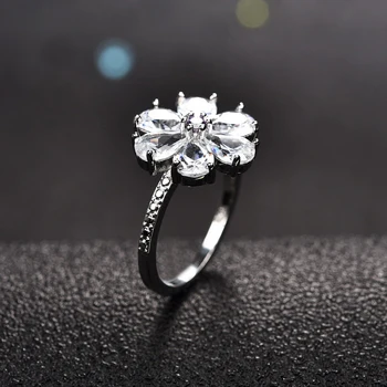 Išskirtinį Baltų Kristalų Vestuvinį Žiedą, Moterims Romantiška Žiedlapių Engaggement Žiedas Sidabro Spalvos, Gėlių Žiedai, bižuterijos F3Q820