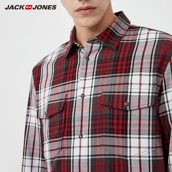 JackJones Vyrų Medvilnės Patikrinti Kontrastingos Palaidi Tinka ilgomis rankovėmis Marškinėliai|220105524