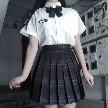Japonijos mokyklinę uniformą aukšto juosmens klostuotas sijonas vienodai mielas miniskirt mergina JK mokyklos vienodos studentų mergina pledas sijonas