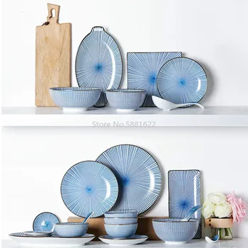 Japonų Dizaino Keraminiai Stalo Reikmenys, Mėlyna Spalva Serijos Rinkinio Procelain Plokštė Ryžių Patiekalas Plokštė