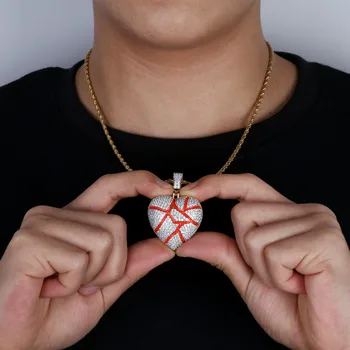 JINAO Broken Heart Pendant Karoliai Su 4mm Teniso Grandinės Aukso Spalvos Lediniame Iš CZ Asfaltuotas Vyrų Hip-Hop Dovanos Mėgėjams