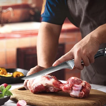 JUNSHENG 7 colių iškaulinėjimas peilis Japonijos Damasko plieno virtuvės peilis aukštos kokybės žuvies filė peilis G10 chef peilis