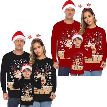 Kalėdų Vyriškos Palaidinės 2020 Mados Atsitiktinis 3d Tėvų-vaikų Apranga Kalėdų Stilius, Spausdinta ilgomis Rankovėmis Apvalios Kaklo Marškinėliai Viršų