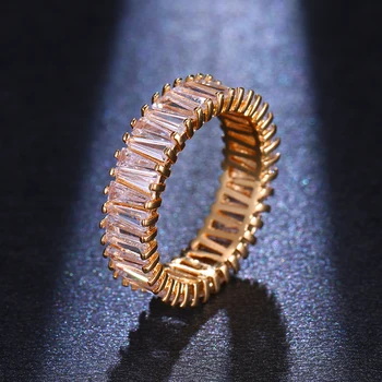 Klasikinės Aukso Spalvos Apdaila Kubinis Cirkonis Unikalios Formos Žiedas Su Populiarių Moterų Vestuvių Prabangūs Papuošalai
