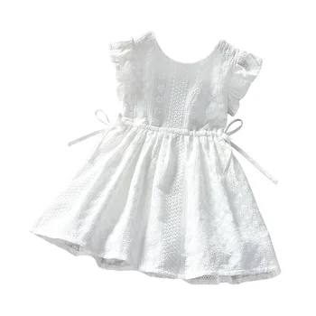 Kūdikių Mados Balta Suknelė Vasaros 2021 Nauja Vaikų vientisos Spalvos Siuvinėjimo Berankovė Liemenė-Sijonas Mergaitėms Suknelė Vasaros Mielas Suknelė