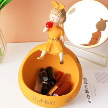 Kūrybos Dervos Šiaurės Burbulas Elegantiškas Mergaitė Candy Telefono Laikiklis Laikymo Dėžutės Skulptūra Papuošalai Kambarį Klavišą Saugojimo Dekoras