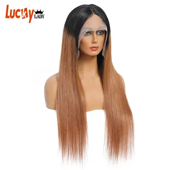 Lucky Lady Aukštos Kokybės Ombre Nėriniai Priekiniai Žmogaus Plaukų Perukai Tiesiai T Dalis, Nėriniai Priekinės Peruką Prieš Nupeštos Valsčiaus Remy Plaukų Perukas