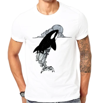 Mados vasaros spausdinti Atsitiktinis o-kaklo Vyrų T-shirt žudikas banginių geometrinis naujas Žmogus, patogūs marškinėliai Medvilnė, Kietas dizainas