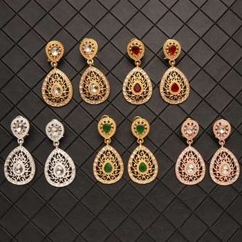 Marokas Caften vestuvių suknelė aukso auskarai mados vandens lašo formos papuošalai teismas drožyba kristalų aukštos kokybės auskarai