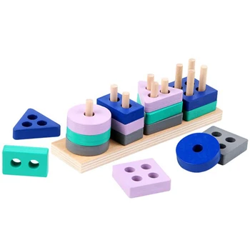 Mediniai Geometrinių Figūrų, Krovimas Formos Rūšiavimo Rūšiavimo Žaislų Krūvas Žaidimas – Montessori Medžiagų, Mokymosi Žaislai