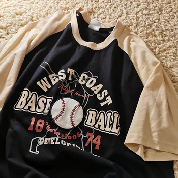 Medvilnės Medžiaga Retro Sporto Beisbolo Laiškas Išspausdintas T Marškinėliai Moterims Negabaritinių Vasaros Tshirts 2021Harajuku Paauglių Mergaičių Atsitiktinis Viršūnės