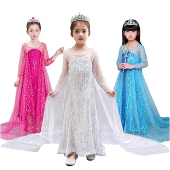 Merginos Blizgančiais Princesė Dress Helovinas Kostiumas Karalienė White Blue Rose Šalis Suknelė su ilgomis Mokyti Vaikus Helovinas Frock