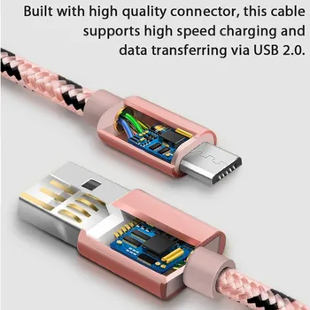 Micro USB duomenų sinchronizavimo Kabelis Samsung Galaxy S3 S4 S6 S7 J7 A7 A10 Xiaomi Redmi 9AT Telefono Įkroviklis Greitai Įkrauti nailono kabeliai