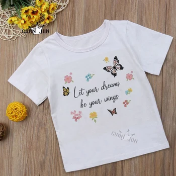 Mielas Drugeliai Vaikų Marškinėliai Drugelis Daisy Pavasario Svajotojas Juokinga Kūdikių Mergaičių Harajuku Vasaros White T-shirt Vaikams Drabužių