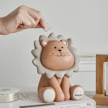 Mielas liūtas statula piggy bank kūrybos animacinių filmų gyvūnų monetos banko vaikų vaikai piggy bank vaikams pinigų, dovanų dėžutėje namų puošybai