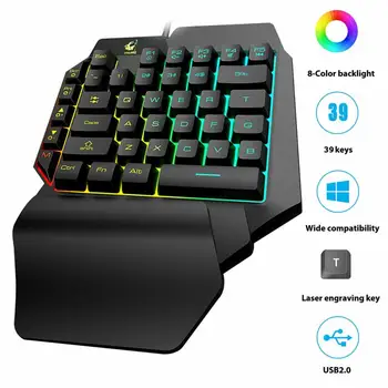 Mini One-Handed Žaidimų Klaviatūra RGB Led Apšvietimu USB Laidinio 39 Klavišus Aksesuaras Klaviatūra, Skirta 